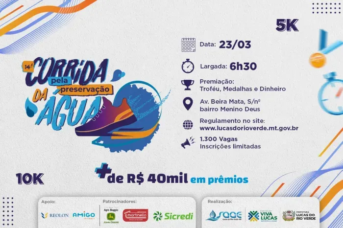 Inscrições para Corrida Pela Preservação da Água abrirão no dia 30 de janeiro