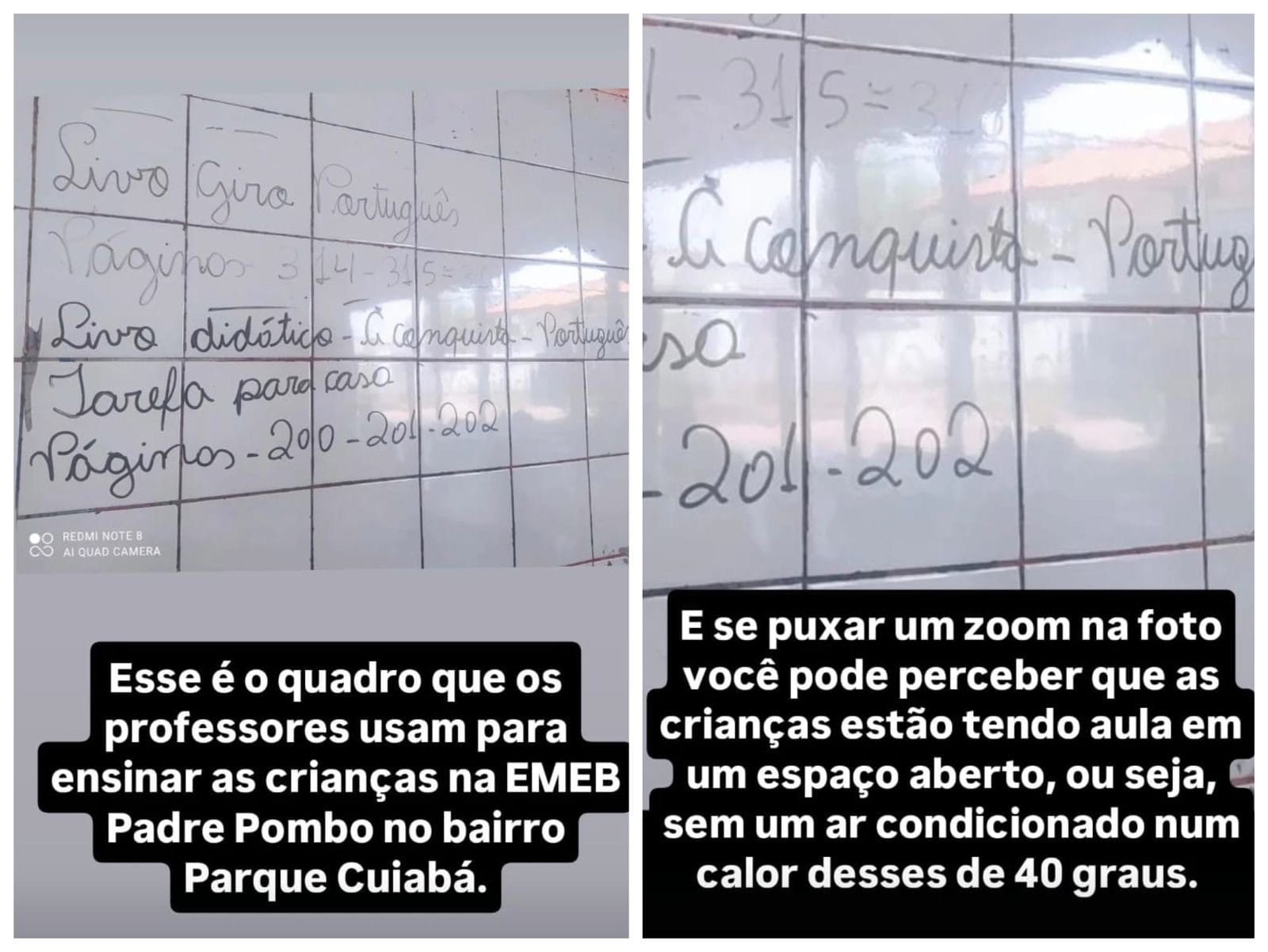 Influencer Giselly Fortes denuncia caos na educação municipal: crianças têm aula sem ar-condicionado e professores escrevem nas paredes na EMEB Padre Pombo, em Cuiabá
