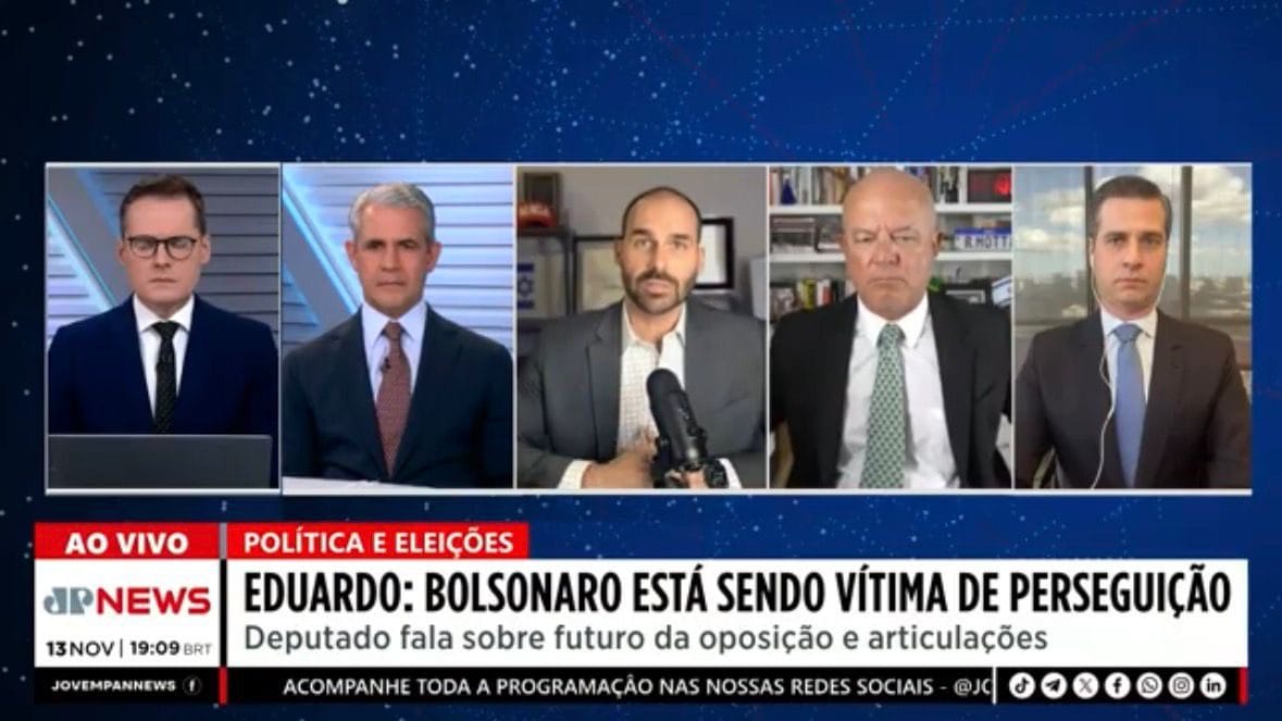 Eduardo Bolsonaro descarta apoio da família Bolsonaro à candidatura de Mauro Mendes ao Senado em MT, ao vivo na Jovem Pan