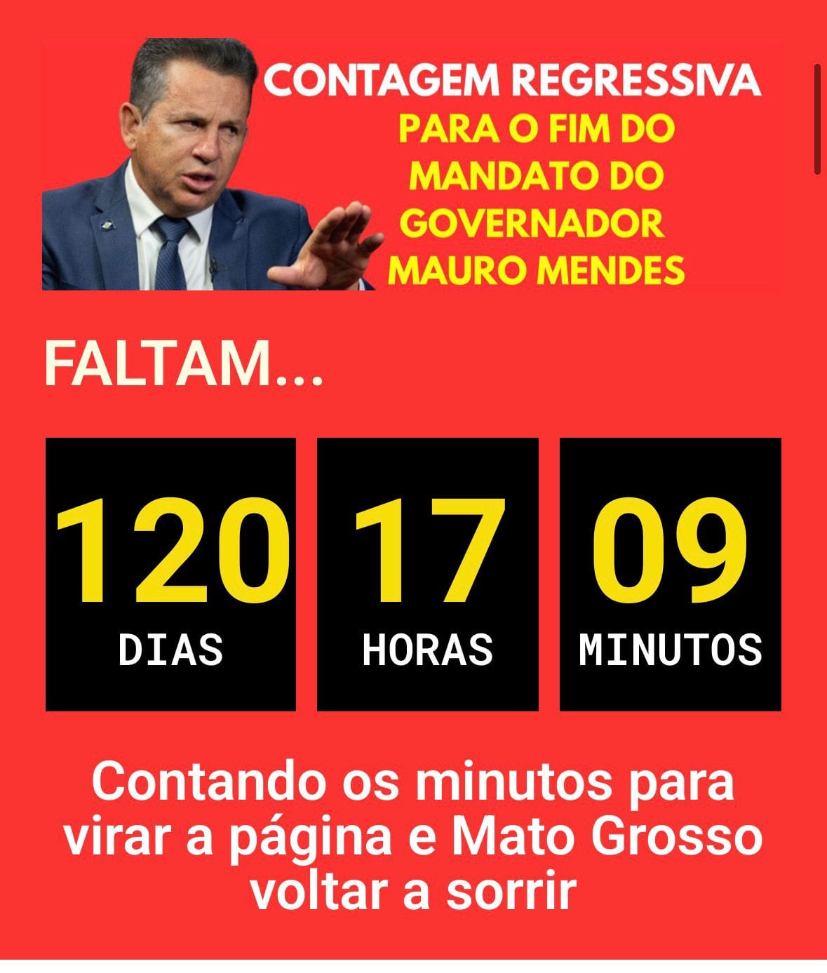 Só faltam 120 dias — e chega ao fim o governo dos ricos, dos impostos e campeão em feminicídio de Mauro Mendes em Mato Grosso