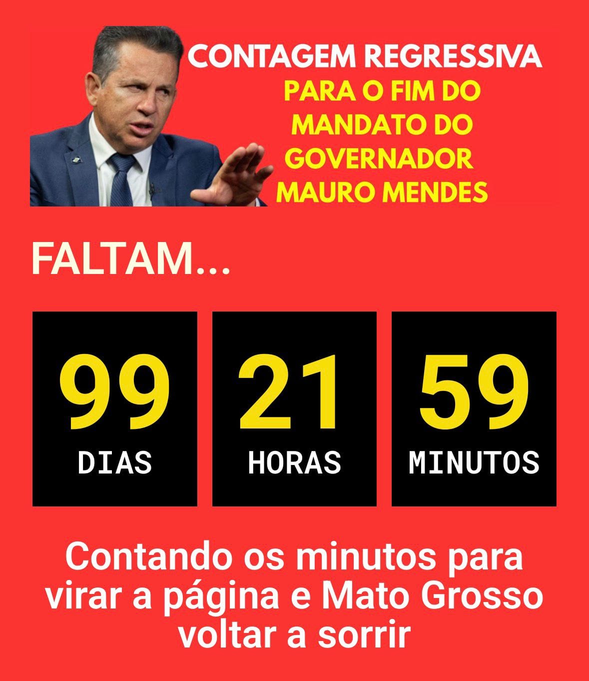 Faltam 99 dias para Mauro Mendes e Virginia Mendes desocuparem o Palácio Paiaguás; ostentação, governo para os ricos é a marca desses sete anos.