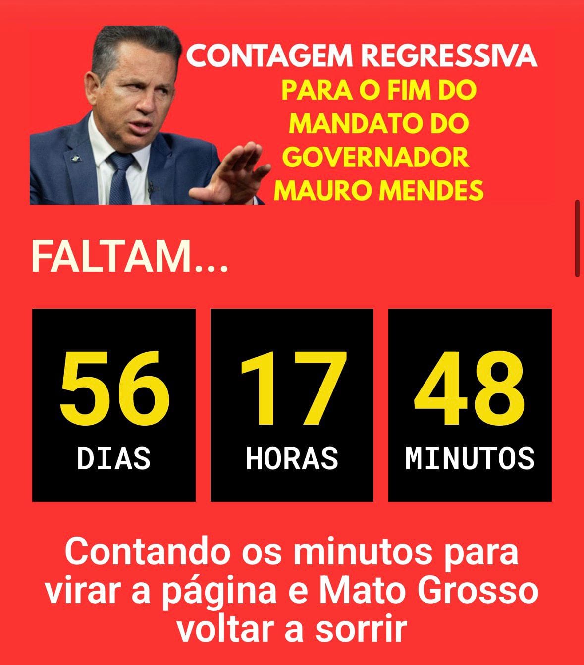 Faltam 56 dias para Mauro Mendes e Virgínia Mendes deixarem o Palácio Paiaguás — e o Mato Grosso voltar a ter esperança