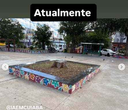 DESTRUINDO CUIABÁ Prefeitura corta árvores da Praça Santos Dumont e transforma tudo em concreto