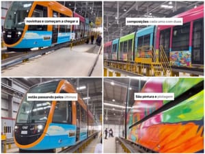 Por decisão de Mauro Mendes, vagões do VLT que seriam de Cuiabá e Várzea Grande agora ganham as cores da Bahia: vitória para Salvador, lágrimas para Mato Grosso
