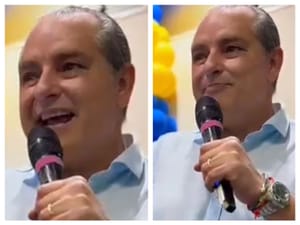 Em horário de expediente, secretário de Mauro Mendes vai a ato político e bate palmas para críticas de Jayme Campos ao Parque Novo Mato Grosso
