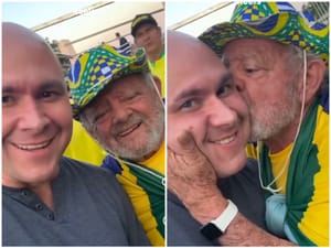 🚨👀 Abílio troca a terça-feira de expediente por trio elétrico em Brasília e sai com beijão de fechar o olho de patriota barbudo! 💋🇧🇷