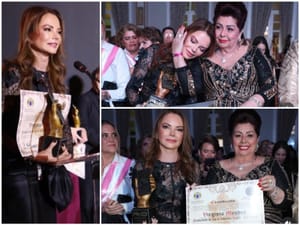 Virgínia Mendes recebe prêmio de baixo impacto ao lado da empresária Idê Guimarães em evento no Copacabana Palace