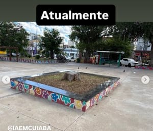 DESTRUINDO CUIABÁ Prefeitura corta árvores da Praça Santos Dumont e transforma tudo em concreto